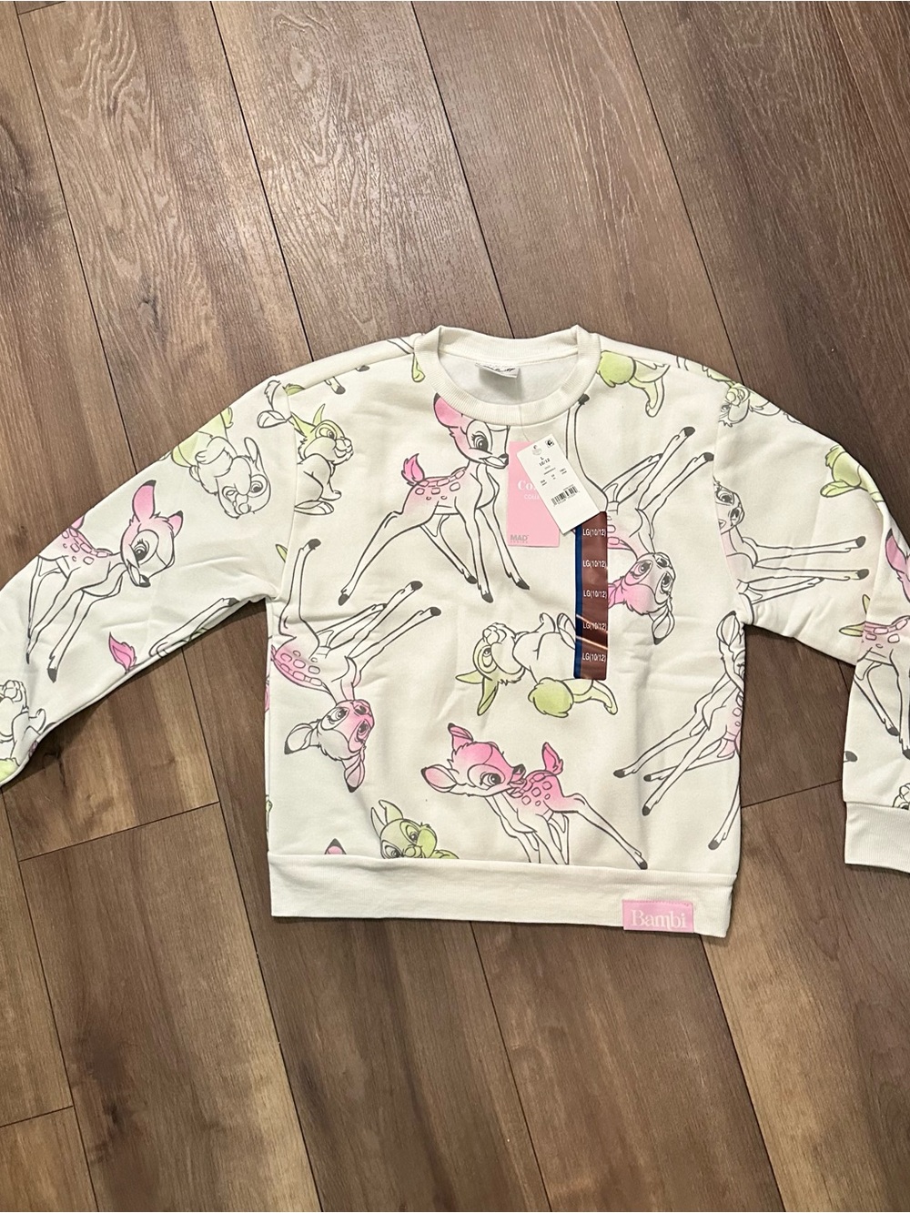 Disney Bambi Cream Sweatshirt with Pink & Lime Deer Print